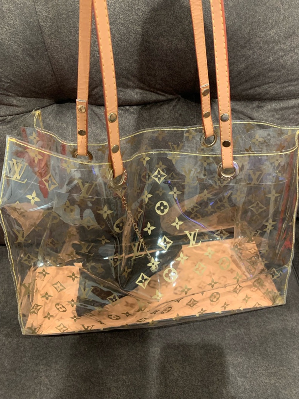 Clear Monogram Tote with Tan Leather Trim